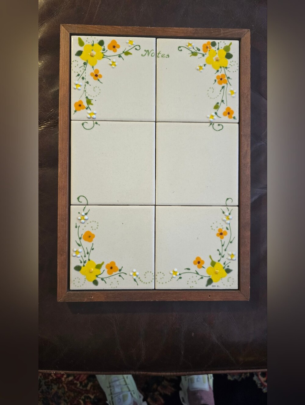 Vintage Floral Ceramic Tile Wall Art - Yellow Flower Notes